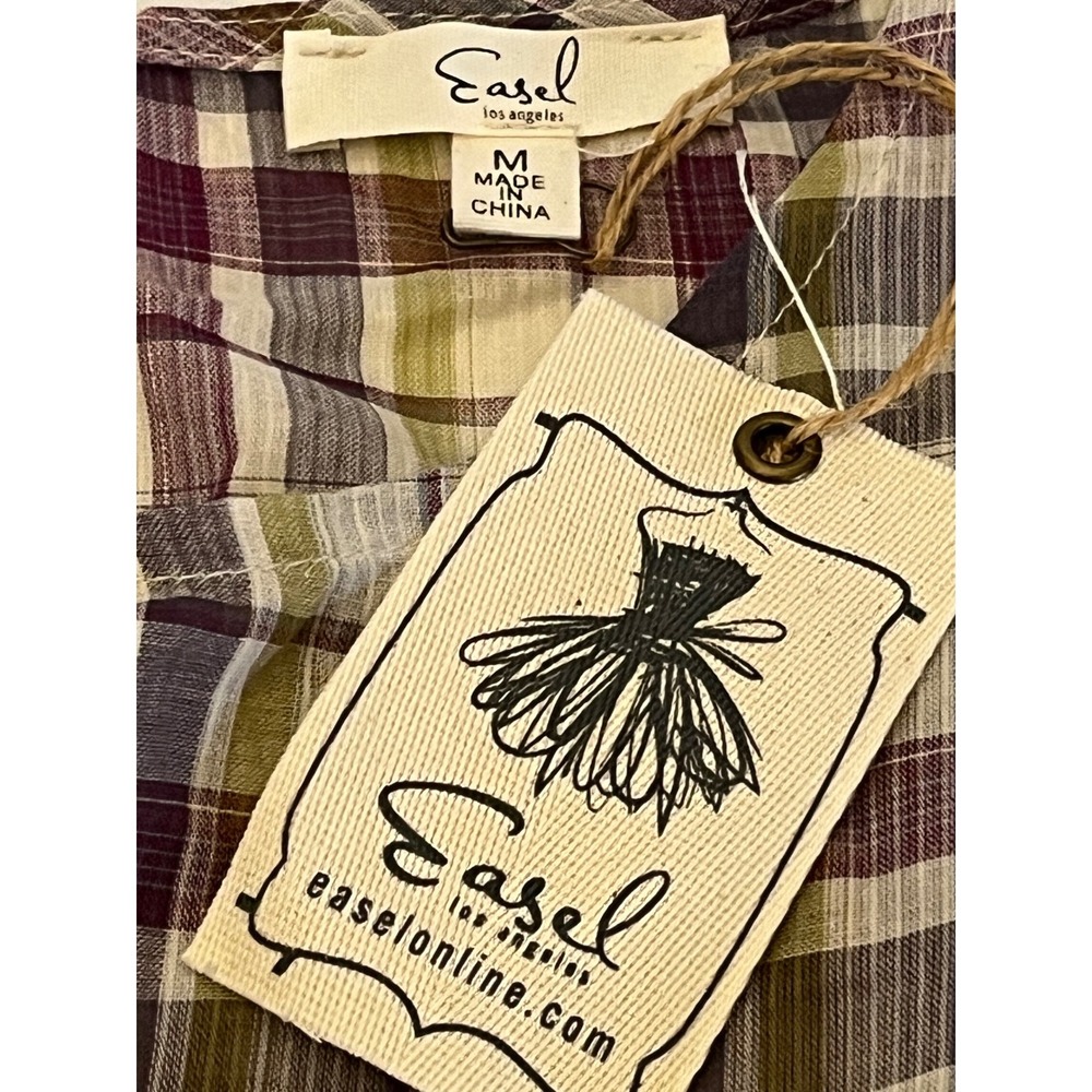 Easel Los Angeles Plaid Tiered Babydoll Top Purple Green Cotton ET20783 NWT M - Picture 3 of 6